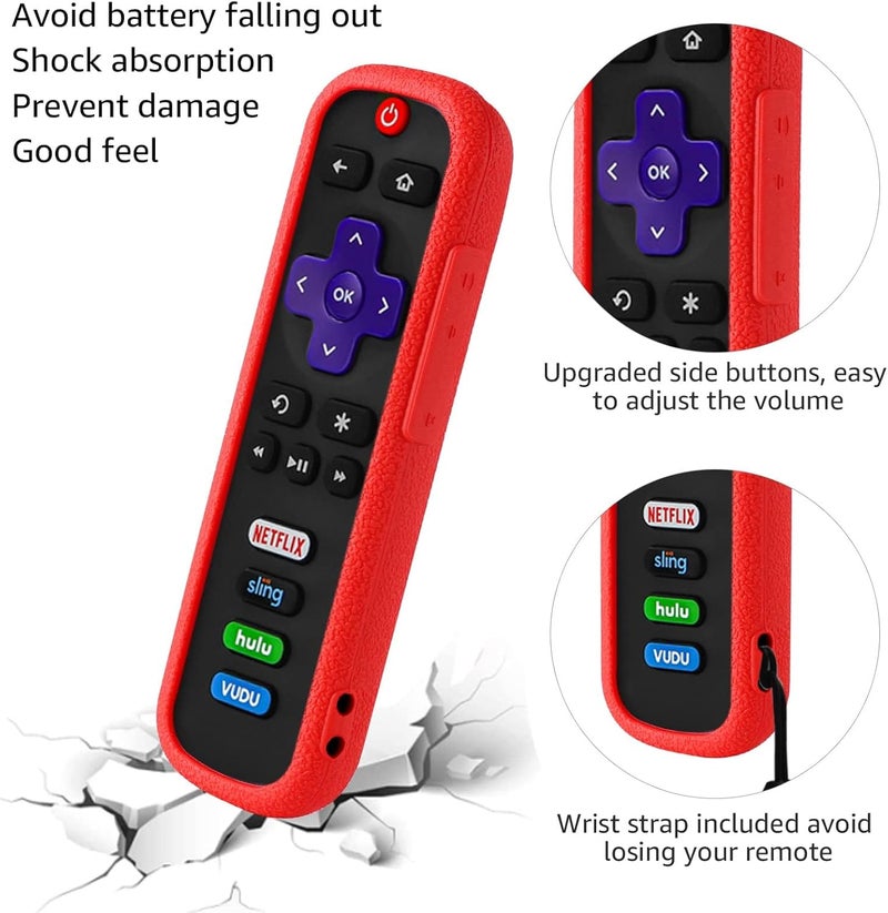SOTATOO 2 Pack Silicone Remote Case for Roku TV, Compatible with Roku Brands, Red and Dark Blue - Image 5